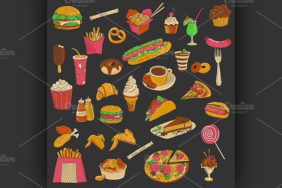 Colored Hand Drawn Fast Food Icon