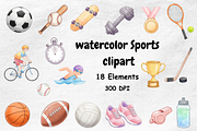 Watercolor Sports Clipart, a Sport Illustration by BerryPieArt (Thumbnail 1 of 4)