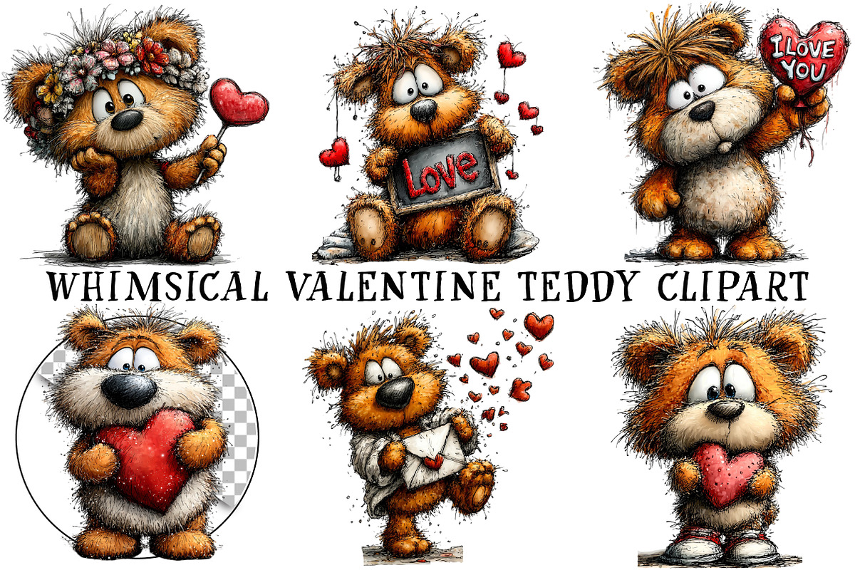 Whimsical Valentine Teddy Clipart, an Illustration by OK Design (Photo 2 of 6)
