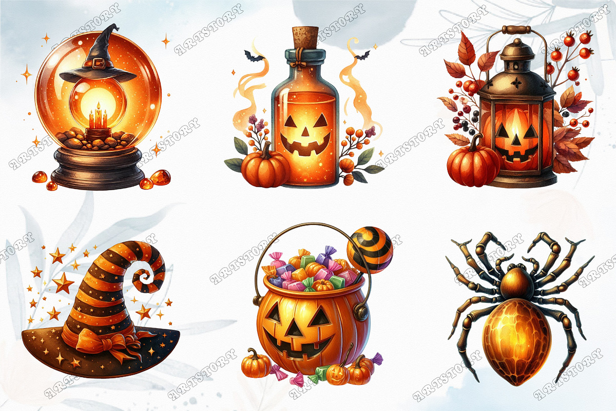Watercolor Amber Halloween Set Clipa, an Illustration by designcity5 (Photo 3 of 5)