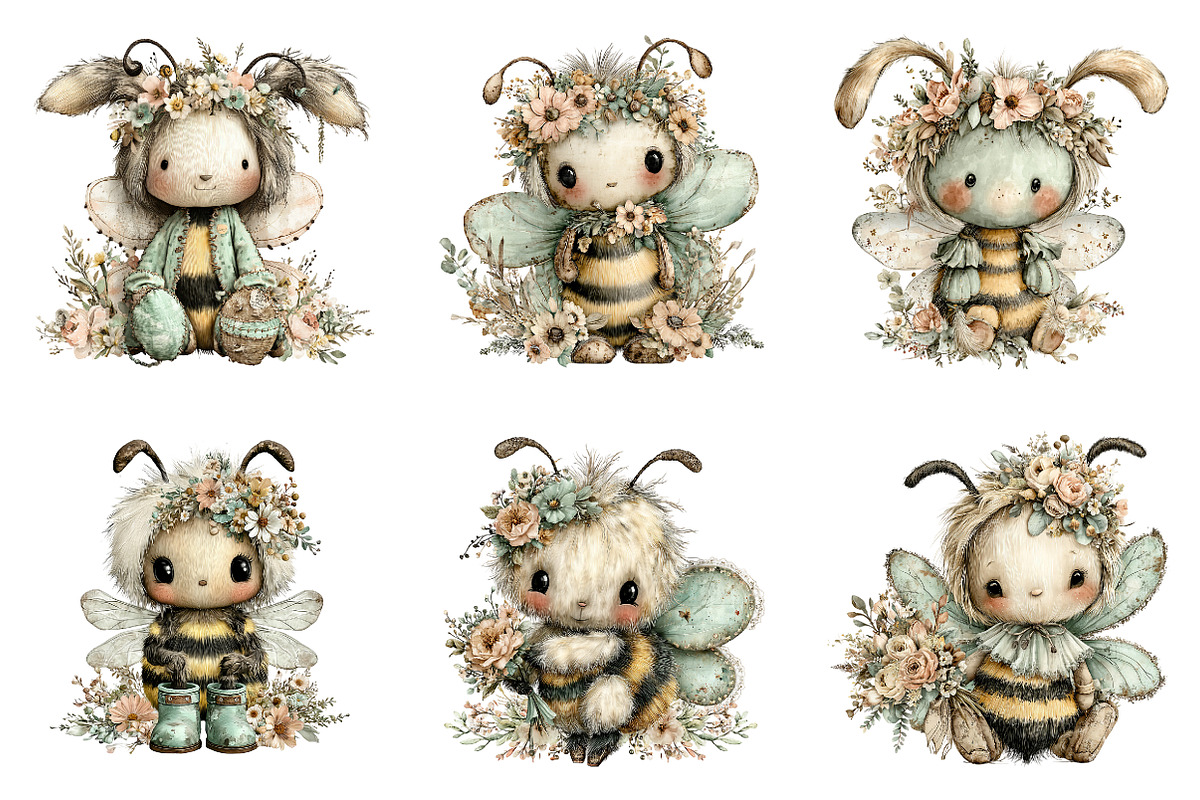 Whimsical spring bee clipart, an Illustration by SinaCreation (Photo 4 of 11)