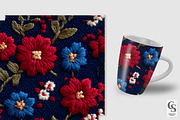 Red Blue Floral Embroidery Pattern, a Pattern Graphic by Creative Store (Thumbnail 2 of 5)