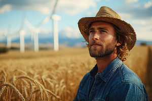 Man in straw hat enjoys the beauty o, a Photo by Tanuart