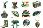 Watercolor Emerald Victorian Png, an Illustration by Designworld (Thumbnail 3 of 5)