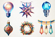 Retro Christmas Lights Watercolor, an Illustration by RobertsArt (Thumbnail 5 of 7)
