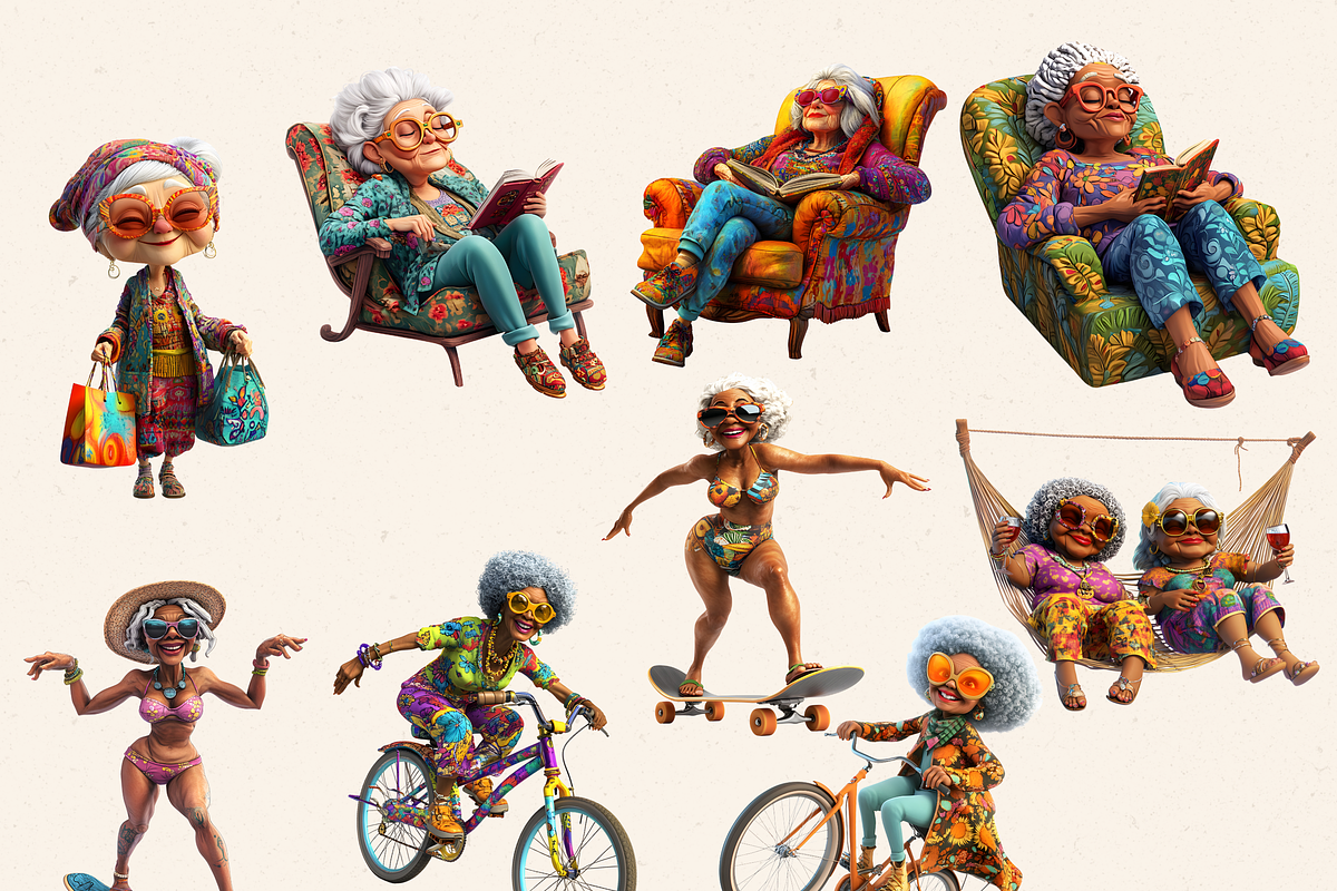 HIPPIE OLD LADY NANA CLIPART PACK, a Person Illustration by Daring Digies (Photo 4 of 9)