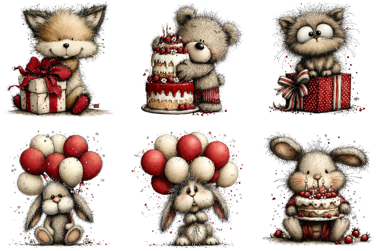 Whimsical Birthday Animals Clipart, an Illustration by Sublimation Artist (Photo 7 of 7)