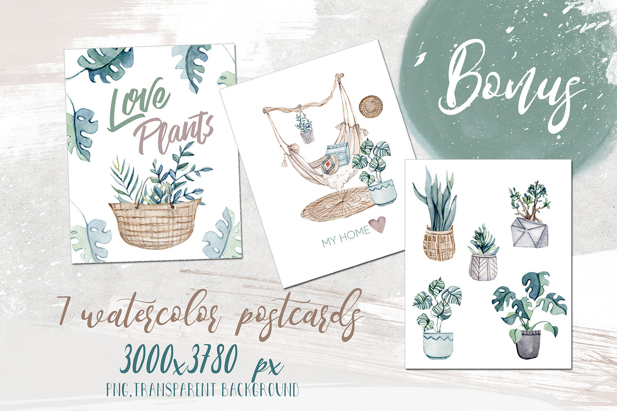 Watercolor set HOME JUNGLE, a Decorative Illustration by S_ARTLOVE (Photo 10 of 11)