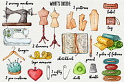 Sewing supplies watercolor clipart, an Object Graphic by Trinibis (Thumbnail 2 of 5)