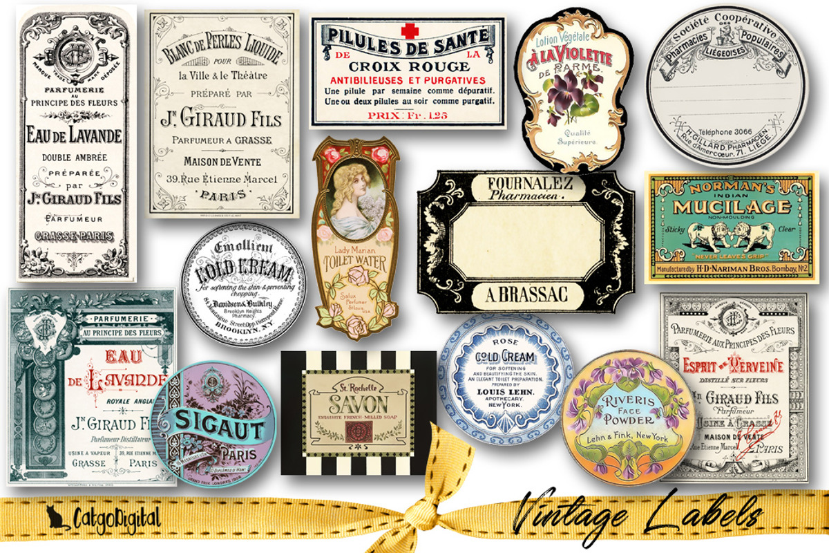 Vintage Ephemera Labels, an Illustration by CatgoDigital