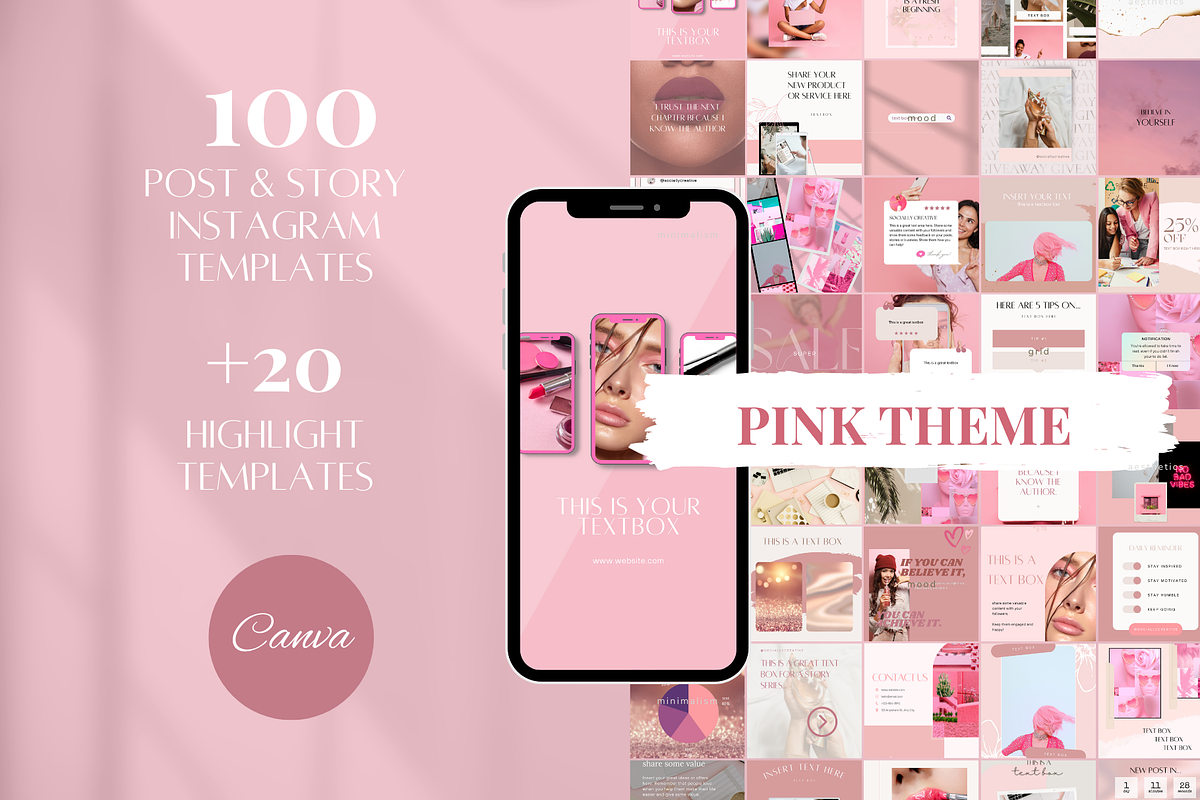 120 Pink Instagram Templates, a Social Media Template by SociallyyCreative (Photo 1 of 8)