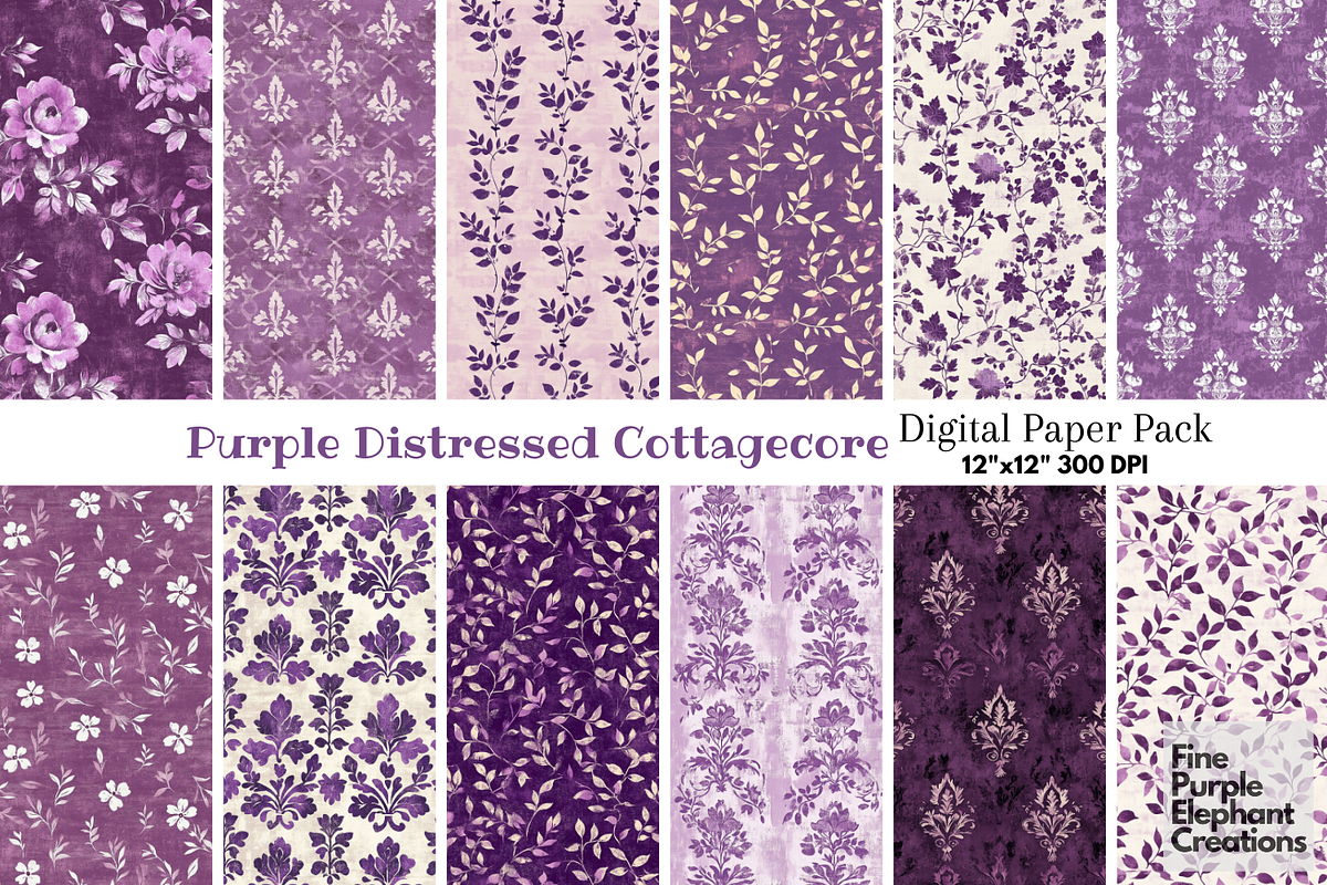 Purple Distressed Cottagecore Shabby, a Pattern Graphic by Fine Purple Elephant (Photo 1 of 5)