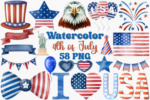 Watercolor 4th Of July Clipart Set, an Illustration by CropUp Creative