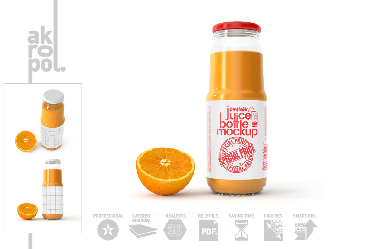 Orange juice Bottle Mock up, a Packaging Mockup by akropol (Photo 5 of 6)