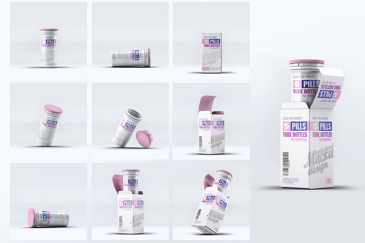 Pills Tube Bottles Mockup, an Advertising Mockup by Hubzway (Photo 2 of 8)