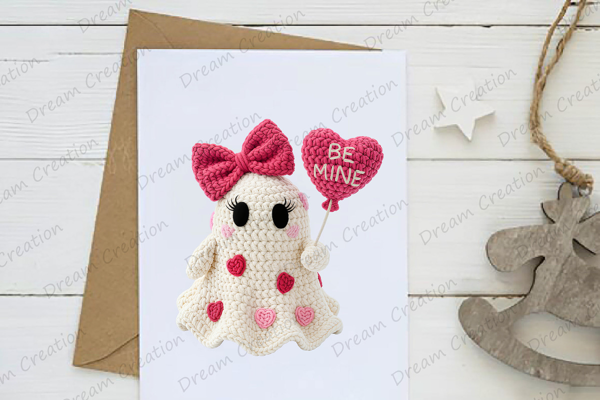 Yarn Crochet Valentines Ghost PNG, an Illustration by Dream Creation (Photo 2 of 5)