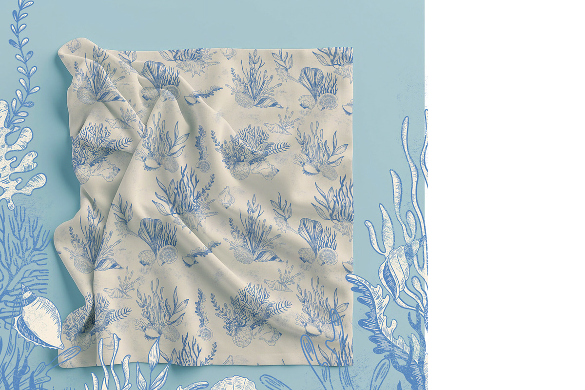 Blue Toile Ocean Set, a Texture Illustration by AlenaVlasko stock Market (Photo 7 of 7)