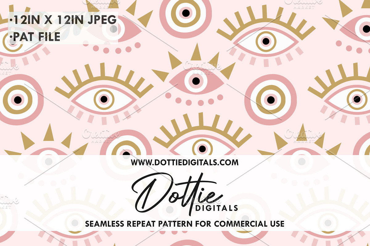 Evil Eyes on Pink Repeat Pattern, a Pattern Graphic by Dottie Digitals (Photo 1 of 2)