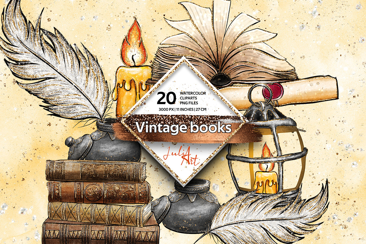 Vintage books clipart set, an Education Illustration by JuliaStarArt-FantasyHome (Photo 1 of 10)
