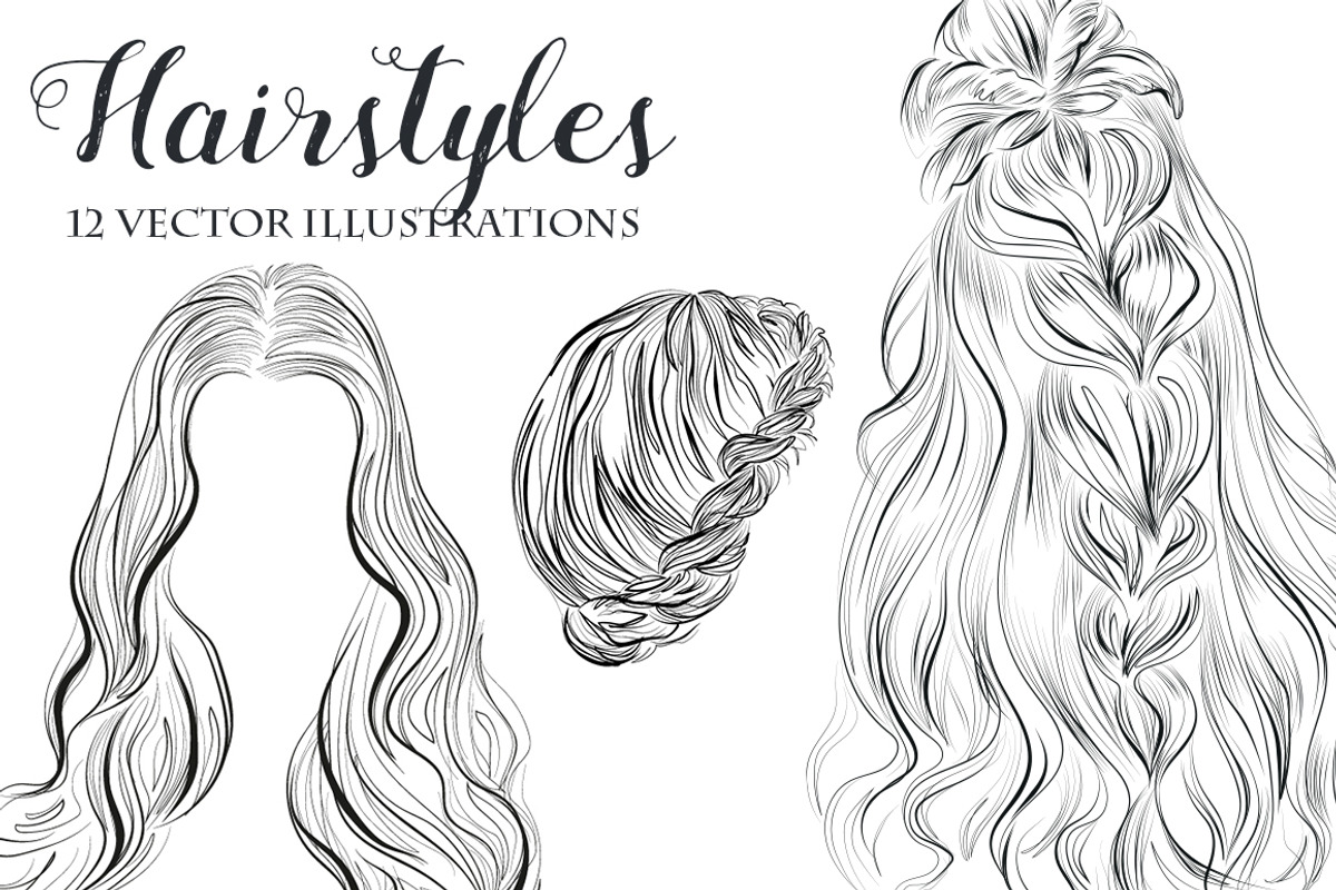 Hair styles line art drawings set, a Person Illustration by esylvia (Photo 1 of 4)