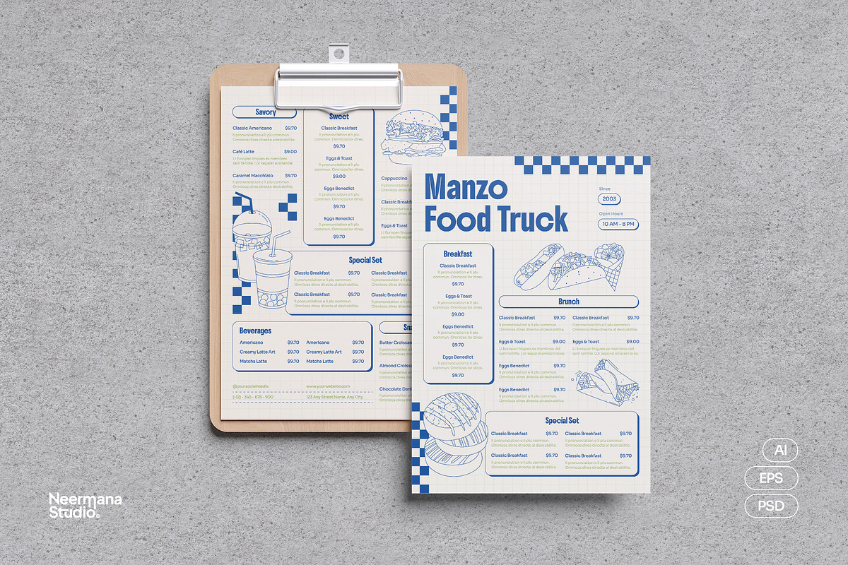 Minimal Retro Food Truck Menu, a Stationery Template by Neermana (Photo 1 of 4)