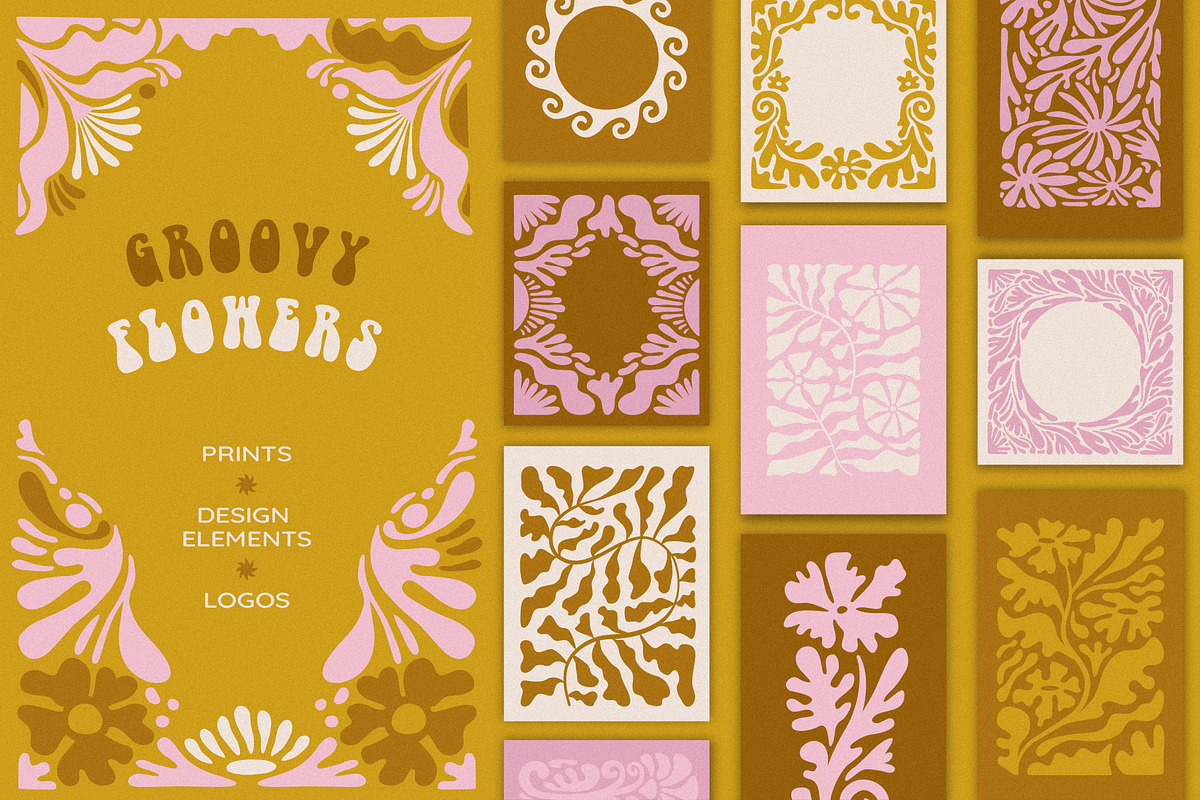 Groovy flowers - vector elements, a Background Graphic by venimo (Photo 1 of 6)