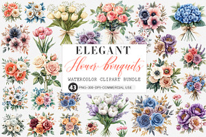 Elegant Watercolor Flower Bouquets, an Illustration by SinaCreation