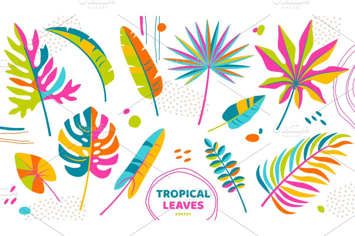 Tropical leaves colorful icons, a Decorative Illustration by kotoffei