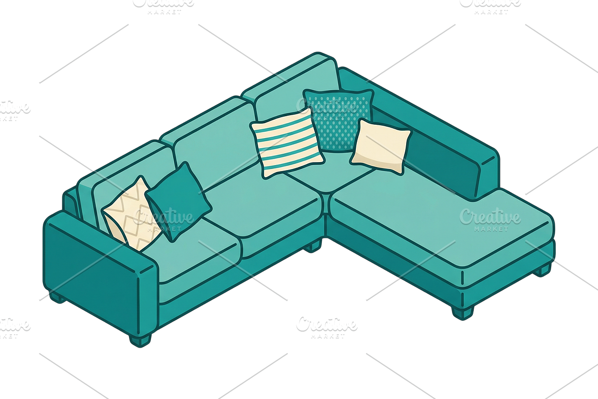 L-shaped sectional sofa illustration, an Object Illustration by Nurlan's shop (Photo 2 of 3)