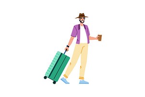 Tourist walking with suitcase and, a Transportation Illustration by pikepicture