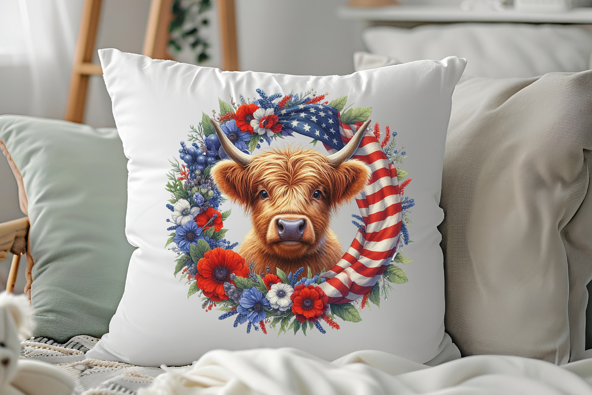 4th July Highland Cow Sublimation PN, a Seasonal Illustration by RobertsArt (Photo 5 of 7)