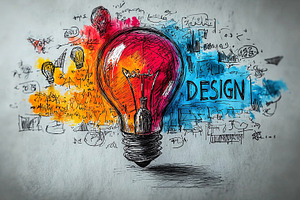 Creative colorful light bulb sketch with design concept, a Photo by AS photostudio
