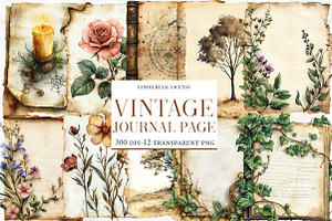 Vintage Journal Page Bundle, an Illustration by Designworld