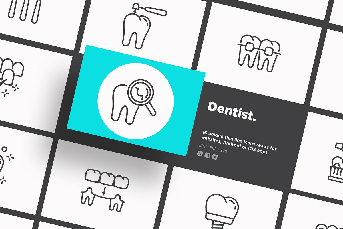 Dentist  | 16 Thin Line Icons Set, an Outline Icon by Alex Blogoodf (Photo 1 of 15)
