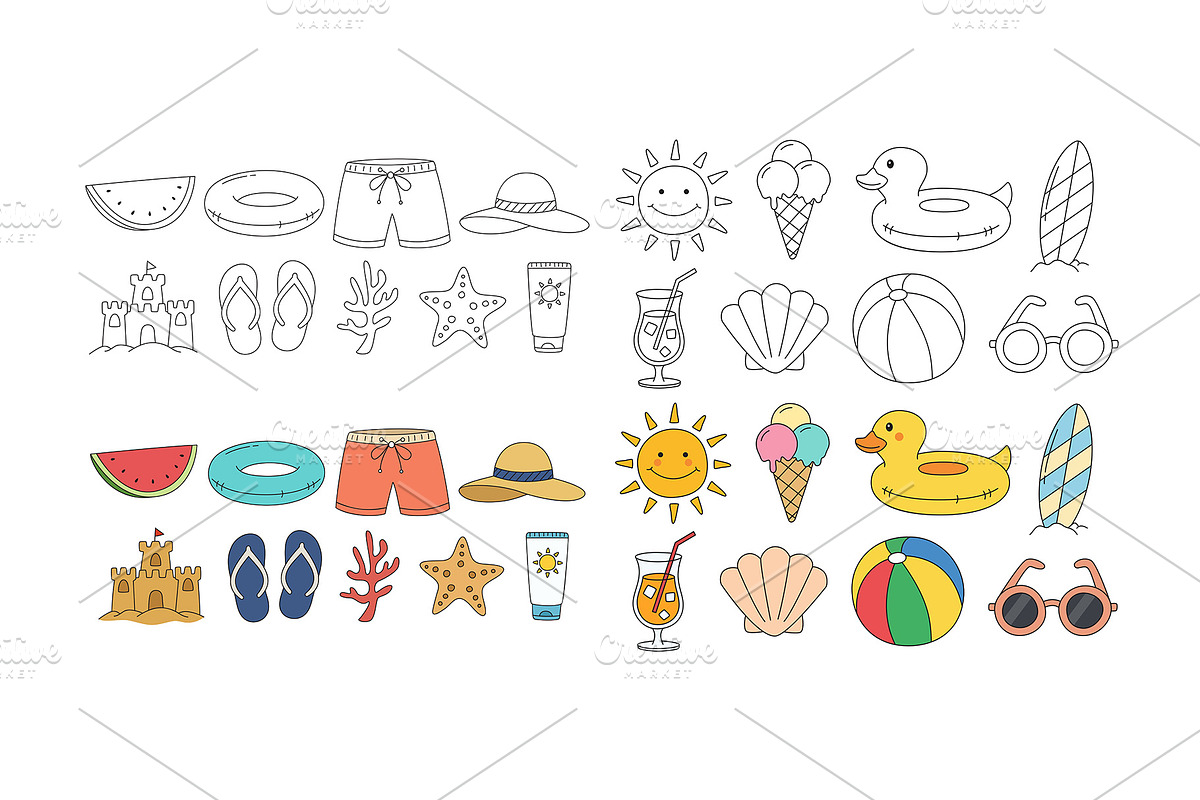 Summer Beach Vacation Elements., a Seasonal Illustration by kaisorn (Photo 2 of 3)