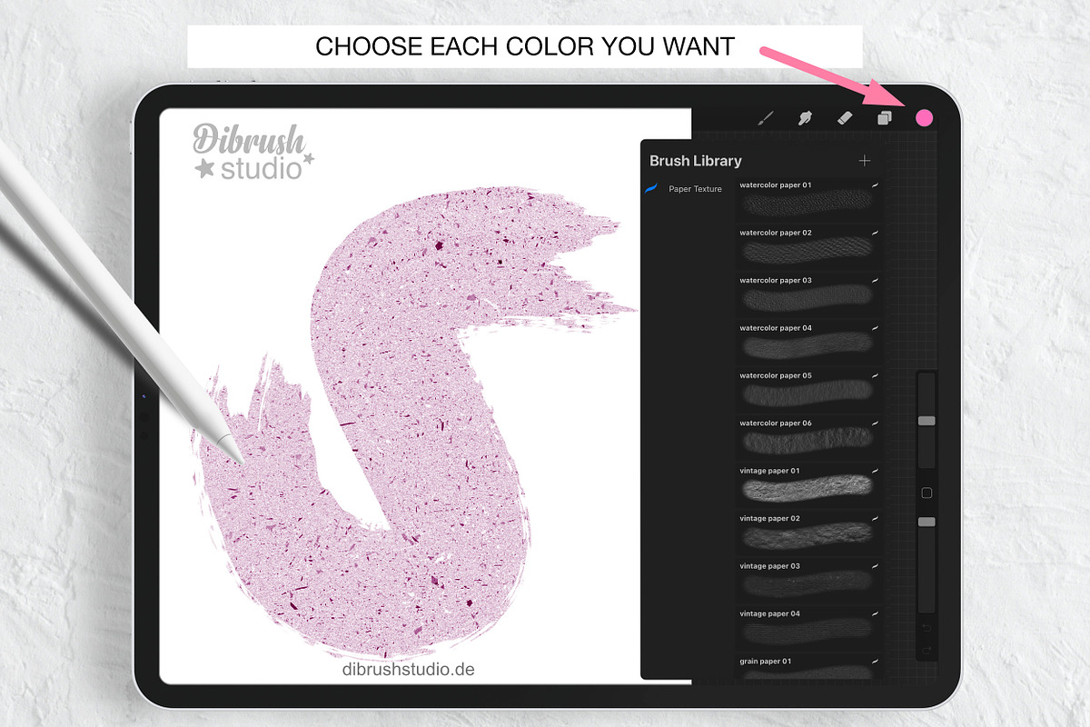 Procreate Paper Texture Brushes, a Brush Add-On by DiBrush Studio (Photo 5 of 7)