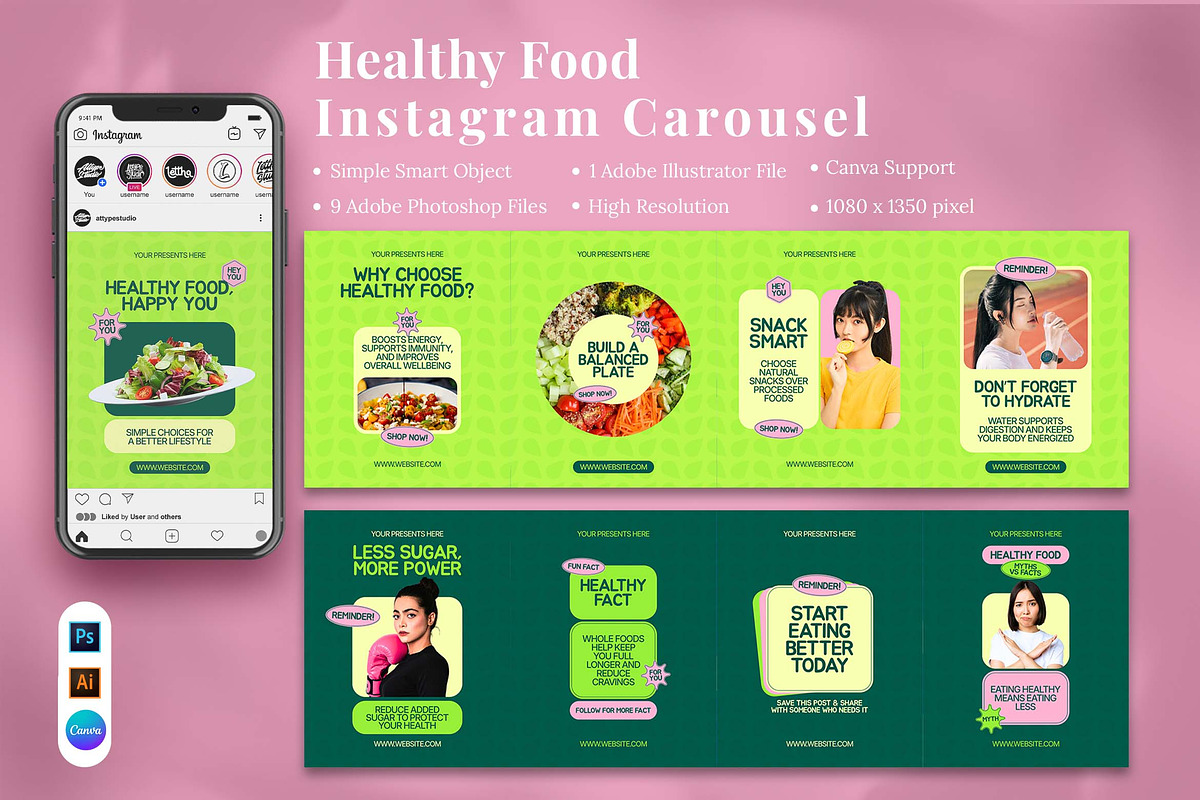 Healthy Food Instagram Carousel & Ca, a Social Media Template by Attype (Photo 1 of 5)