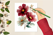 Watercolor Burgundy Florals Png, an Illustration by DreamCafeArt (Thumbnail 5 of 6)