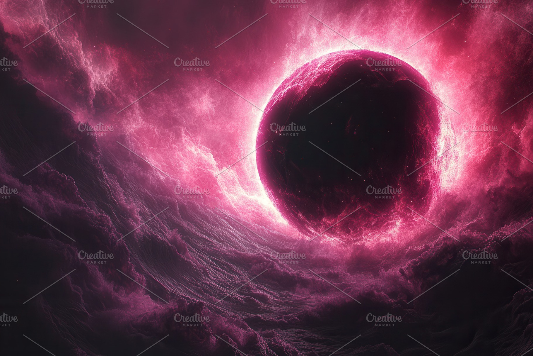 Vibrant cosmic landscape with swirli, a Photo by Tanuart