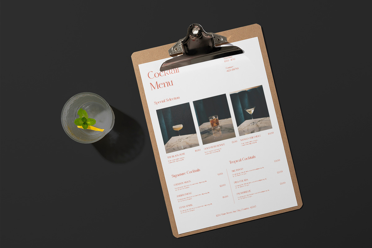 White Minimal Cocktail Menu Template preview 3
