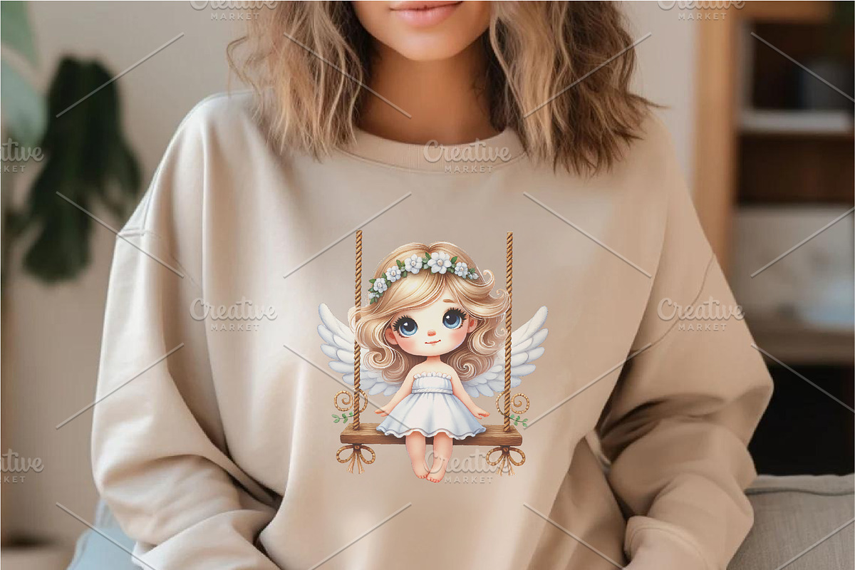 Cute Angel on Swing. Clipart, PNG., an Animal Illustration by KENO Mascots (Photo 5 of 8)