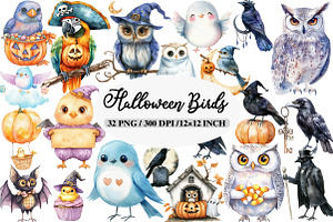 Halloween Birds Clipart, an Illustration by Daily.Designs