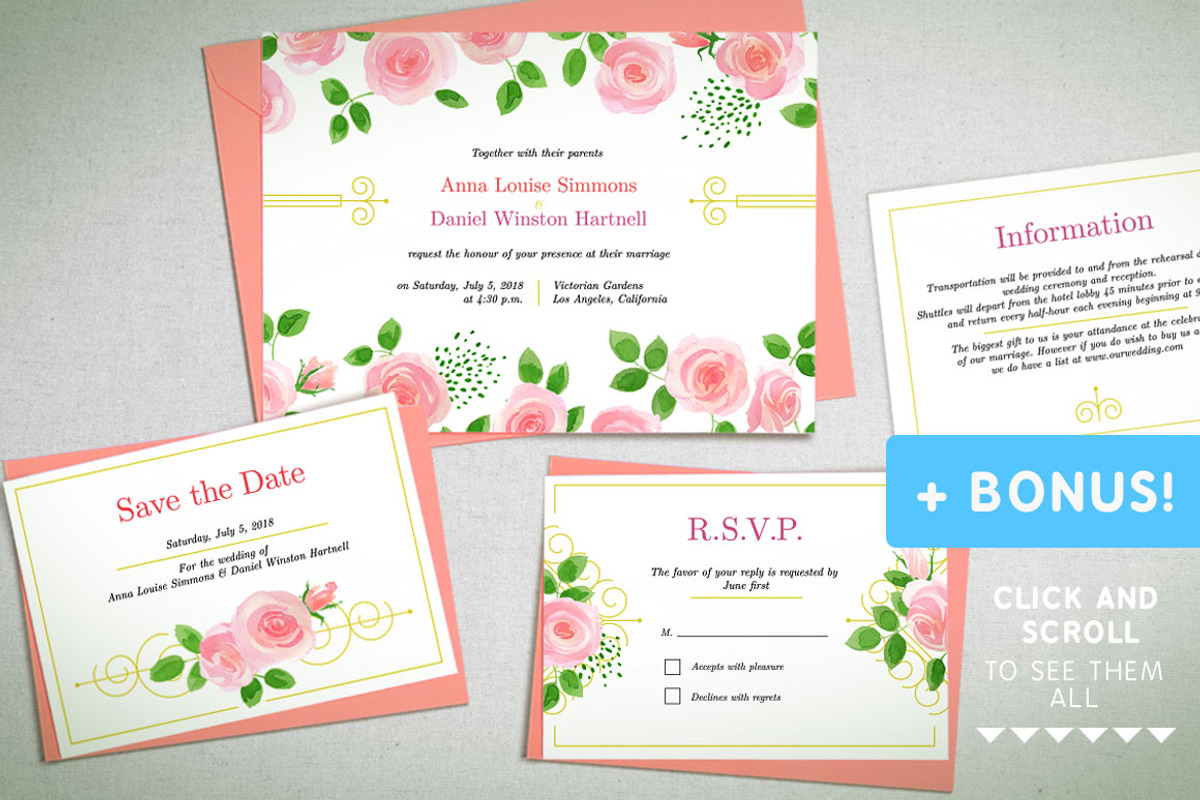 Garden Rose Wedding Set (standart), an Invitation Template by Shiny Wedding (Photo 1 of 3)