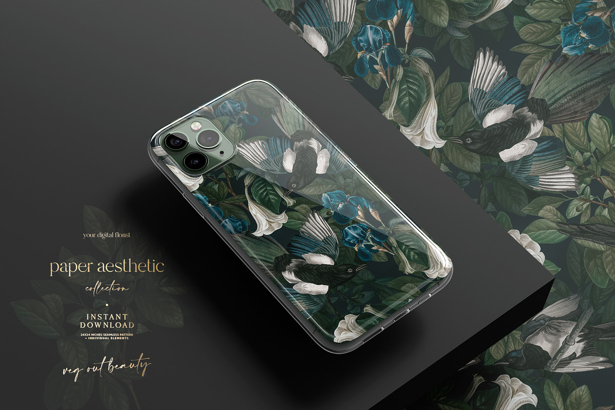 Magpie Birds Floral Pattern, a Pattern Graphic by paper aesthetic (Photo 7 of 9)