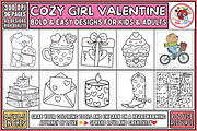 Cozy Girl Valentine Coloring Pages, a Seasonal Illustration by EduEnrich (Thumbnail 1 of 3)