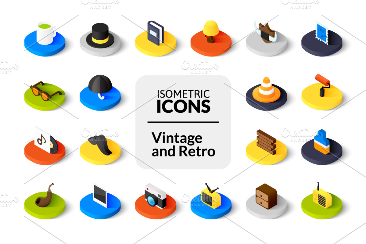 Isometric icons - Vintage and Retro