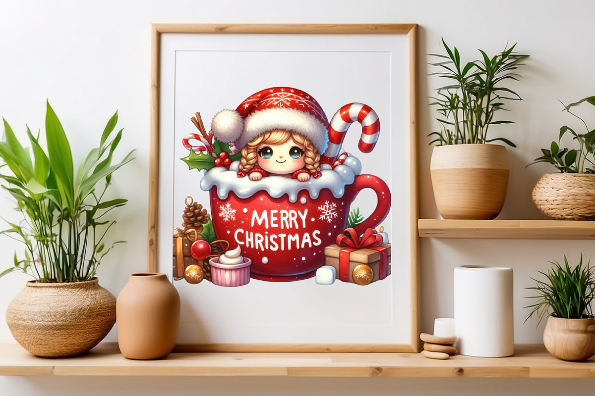 Christmas Cute Girl With Cup Clipart, a Seasonal Illustration by Craft Nest (Photo 4 of 5)