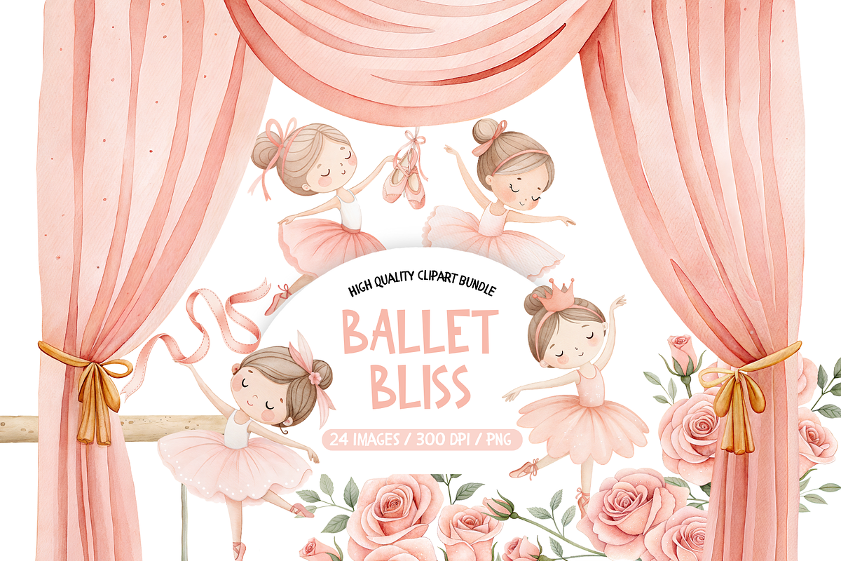 Blush Pink Watercolor Ballerinas PNG, an Illustration by TatiMockup (Photo 1 of 4)