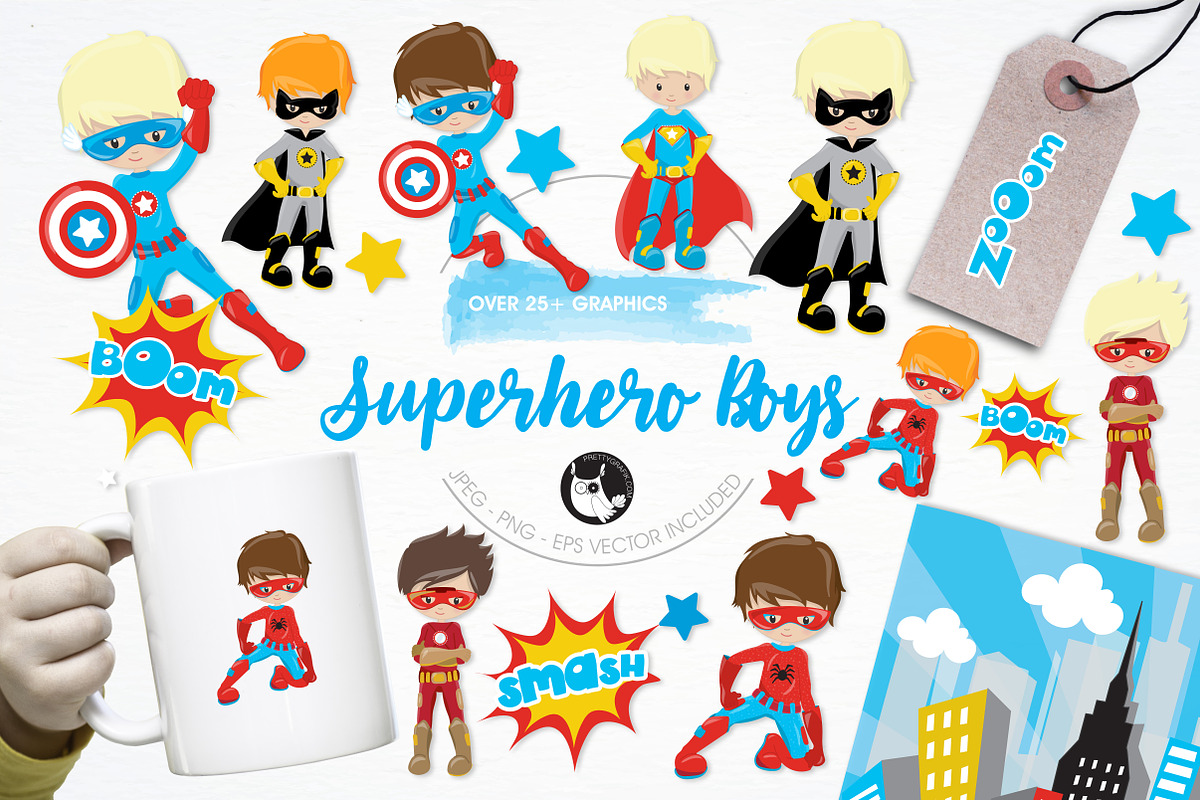 Superhero boys illustration pack, an Illustration by PrettyBundles (Photo 1 of 5)