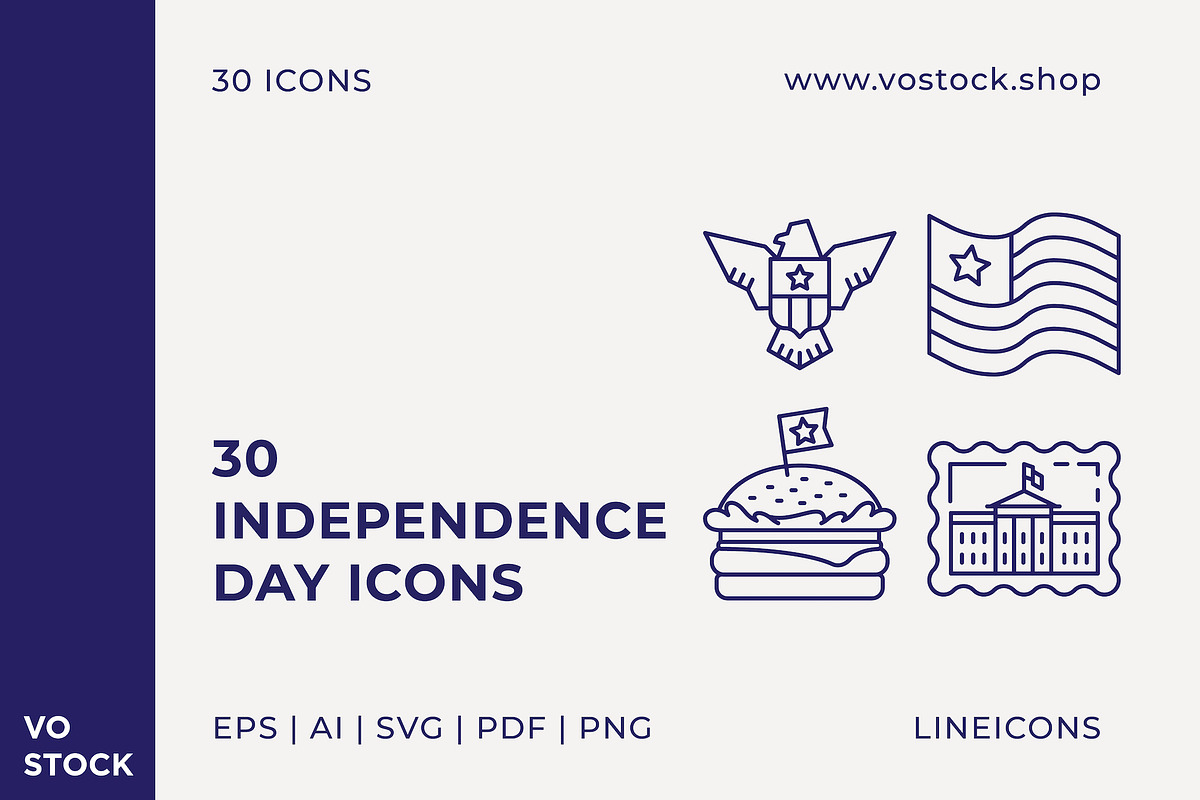 30 Independence Day Icons, an Outline Icon by vo.stock (Photo 1 of 6)
